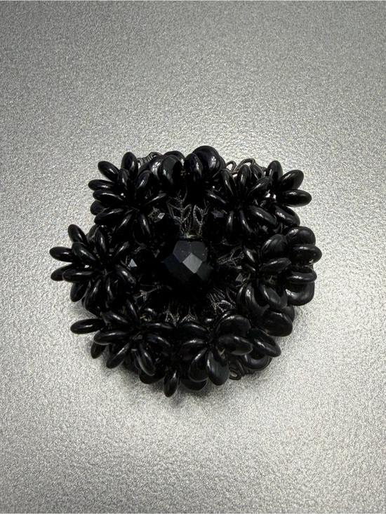Miriam Haskell Jewelry - Vintage Miriam Haskell Black Beaded Floral Brooch #cz517